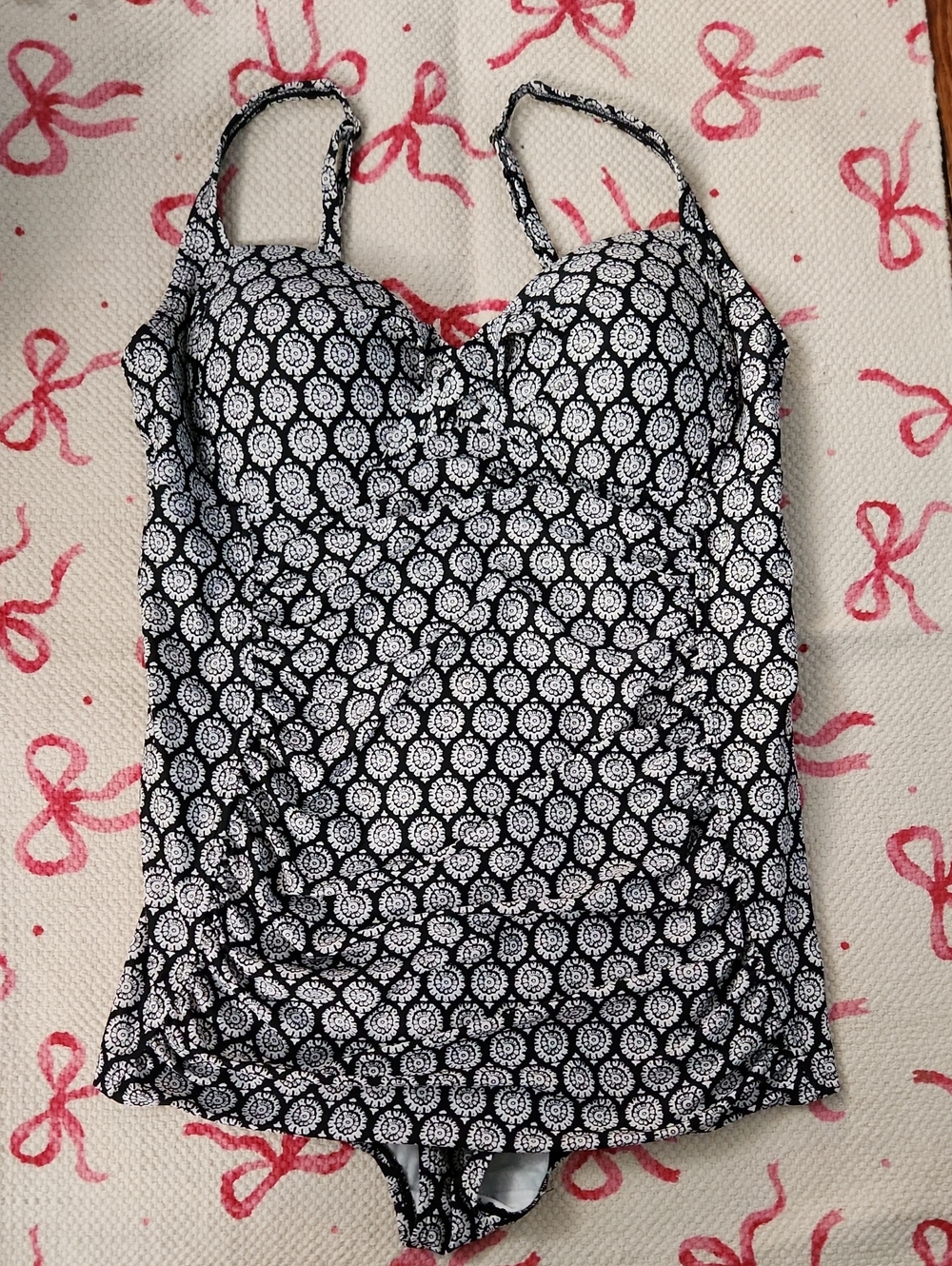 Merona Black and White Patterned Swim Suit